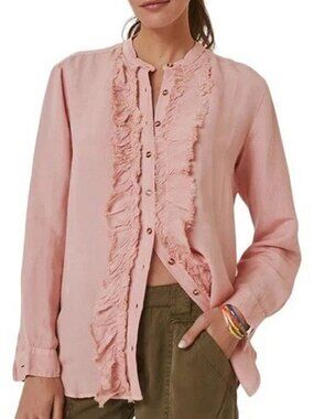 Anthropologie Pilcro Ruffle Placket Linen Shirt XS